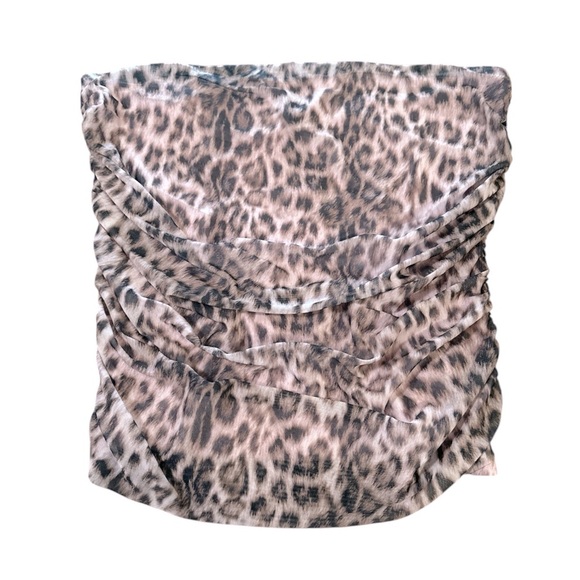 Anthropologie Mesh Shirred Tube Top Size XL Leopard Print Stretch Pullover - Picture 3 of 10